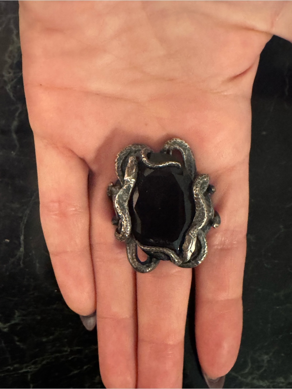 Bloodmilk medusa onyx ring sz 6